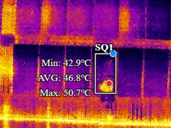 Thermal image of solar modules with temperature readings