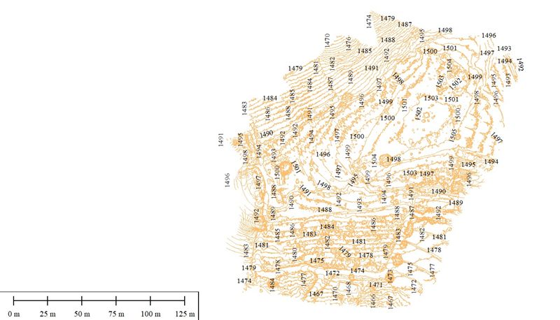 Contour output used for volumetric stockpile measurement